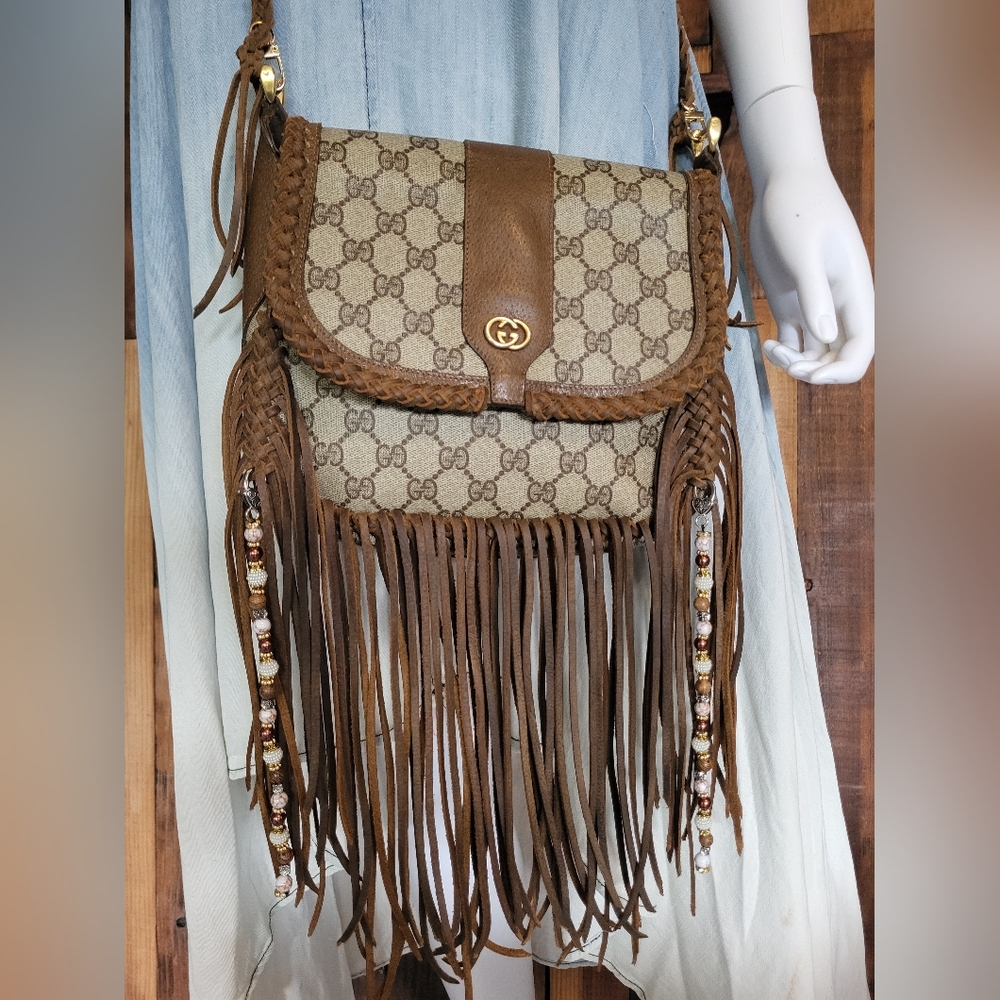 Gucci Fringe Crossbody Bag Vintage Boho Bag Style Western Bag Southwestern Bag - Picture 4 of 14